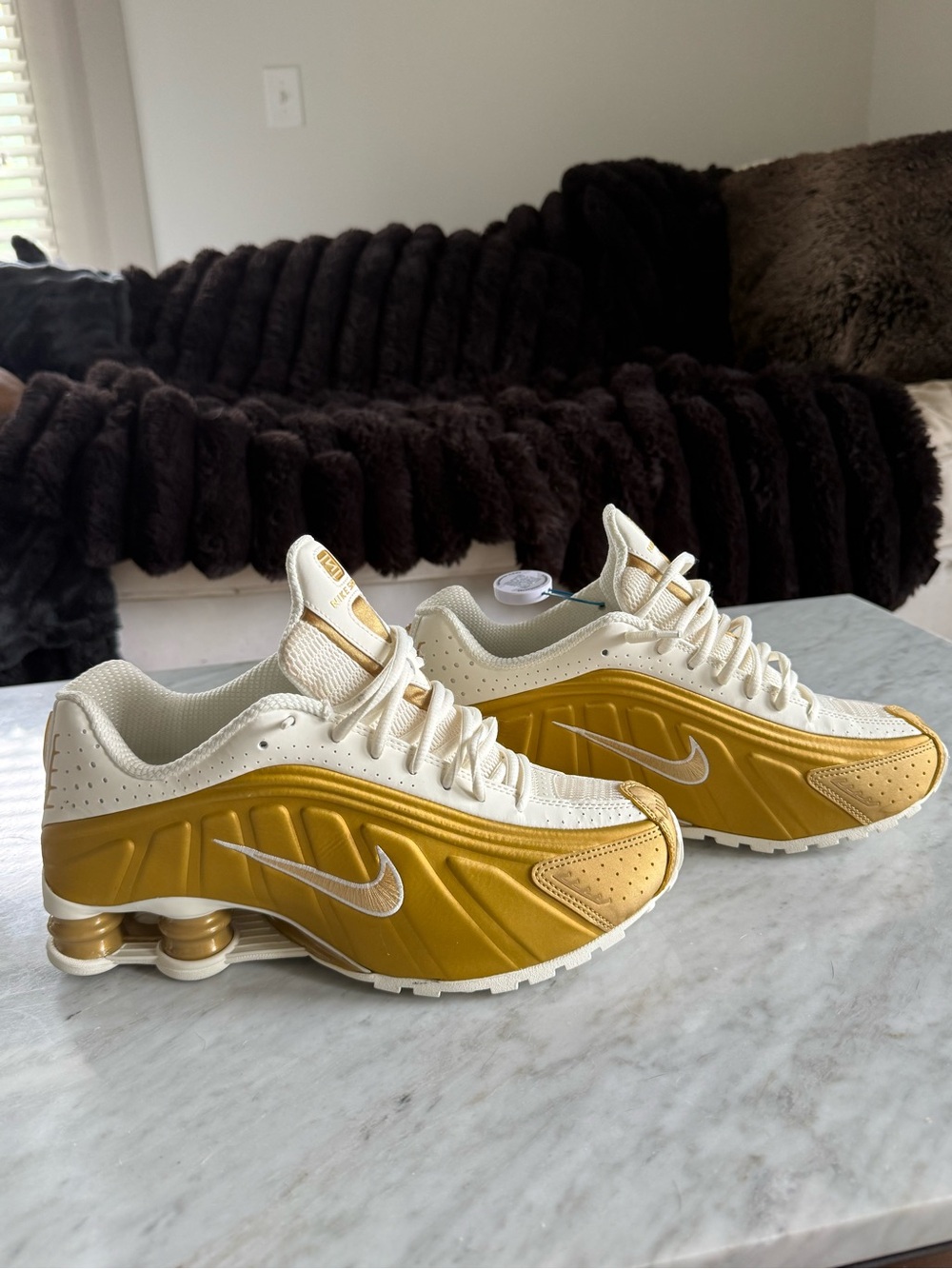 Nike women  Gold and Cream Shox Sneakers